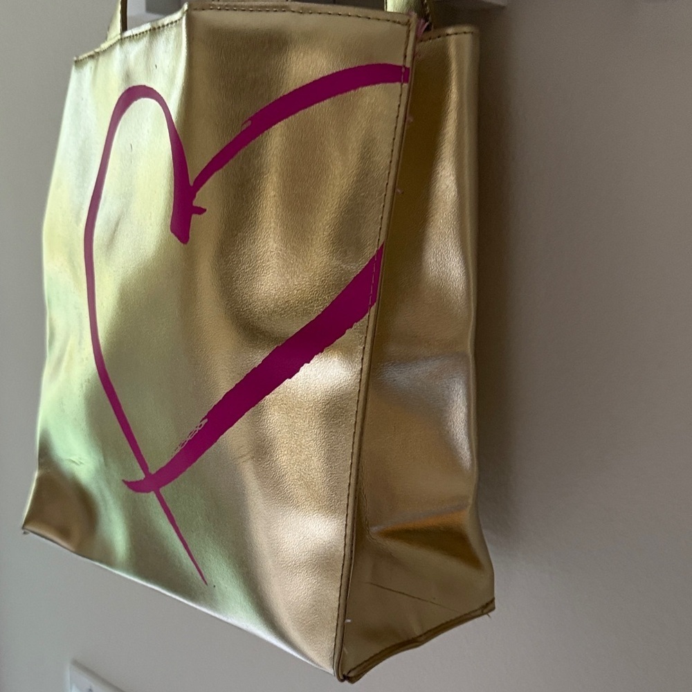 Victoria's Secret Hot Model Small Gold Tote Bag Purse Heart Logo - Picture 4 of 8